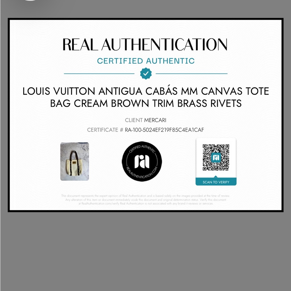 Louis Vuitton Antigua Cabás MM Canvas Tote Bag Cream Brown Trim Brass Rivets - Picture 12 of 12